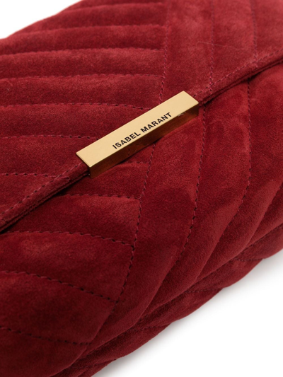Isabel Marant Engraved-logo Suede Shoulder Bag In 红色