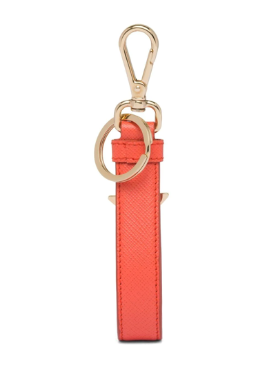 Shop Prada Triangle-logo Leather Keychain In 橘色