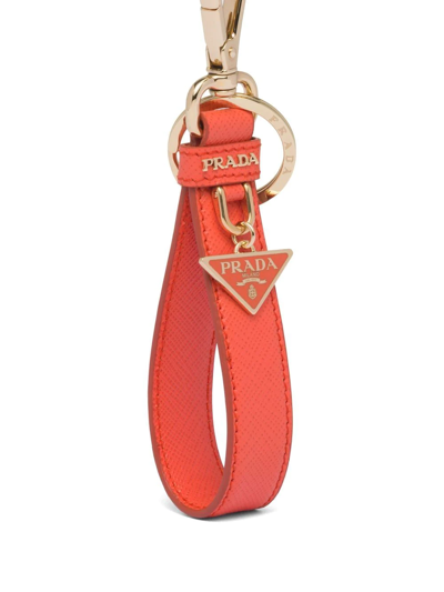Shop Prada Triangle-logo Leather Keychain In 橘色