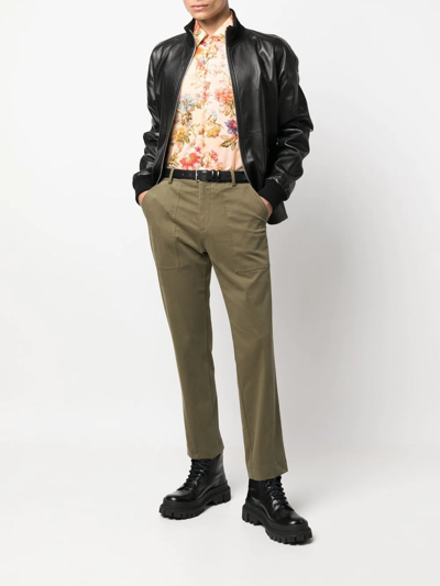 Shop Etro Contrasting-side Panel Straight Trousers In 绿色