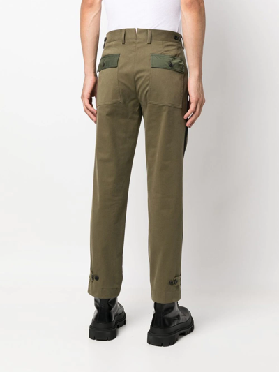 Shop Etro Contrasting-side Panel Straight Trousers In 绿色