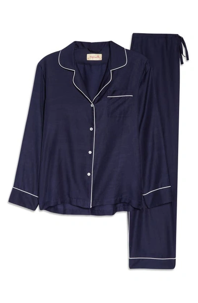 Shop Papinelle Mia Cotton & Silk Pajamas In Navy/ White