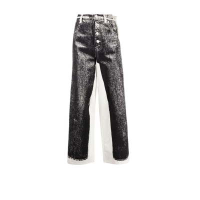 Shop Mm6 Maison Margiela Black Trompe-l'œil Print Wide Leg Jeans