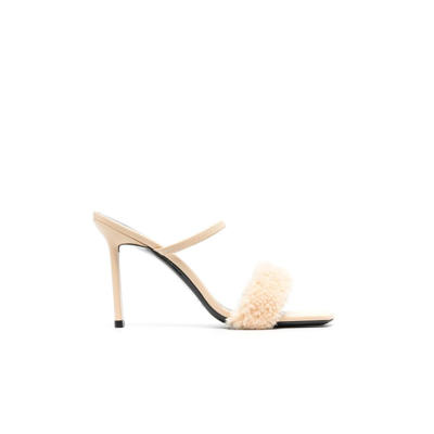 Shop By Far Pink Ada 100 Shearling Trim Leather Sandals In Neutrals