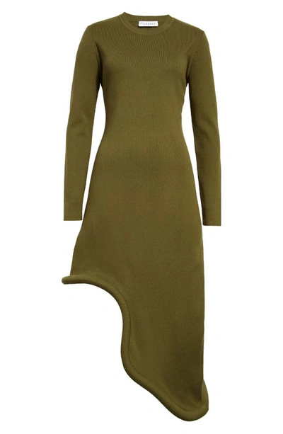 Shop Jw Anderson Bumper-tube Long Sleeve Asymmetric Sweater Dress In Khaki