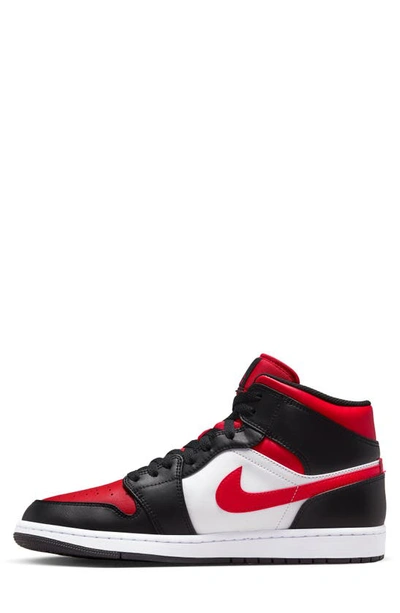Shop Jordan Nike Air  1 Mid Sneaker In Black/ Fire Red/ White
