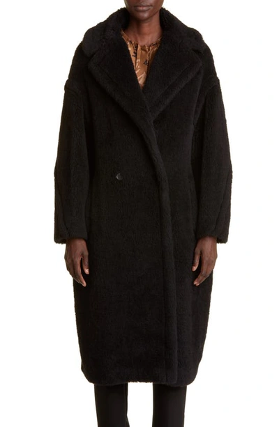 Max Mara Hooded Coat With Belt In Black Wool In Black