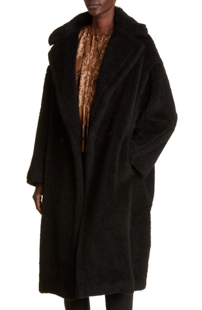 Max Mara Hooded Coat With Belt In Black Wool In Black