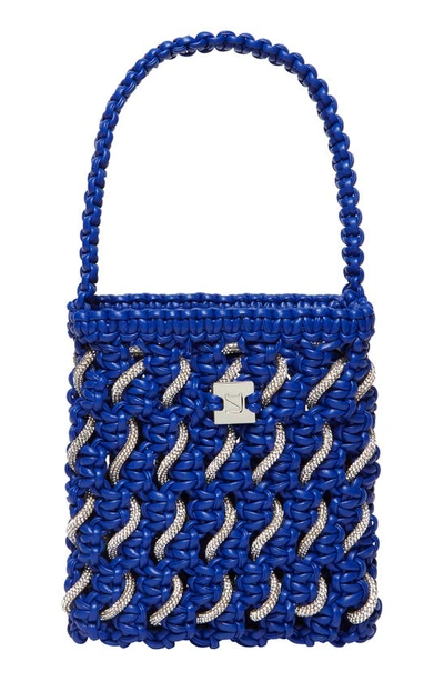 Shop Yuzefi Small Woven Crystal Faux Leather Bag In Electric Blue