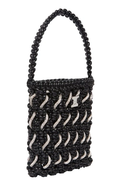 Shop Yuzefi Small Woven Crystal Faux Leather Bag In Black