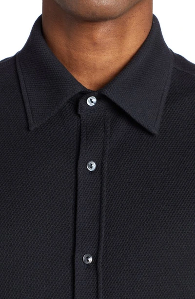 Shop Agnona Cotton & Cashmere Piqué Button-up Shirt In Eclipse