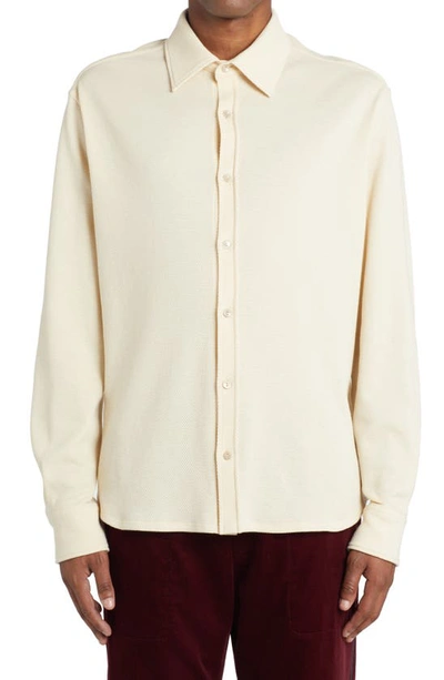 Shop Agnona Cotton & Cashmere Piqué Button-up Shirt In Snow