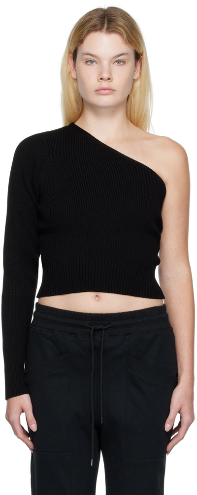 Shop Drae Black Asymmetric-sleeve Sweater