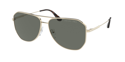 Shop Prada Polarized Green Geometric Mens Sunglasses Pr 63xs Zvn03r 58 In Gold Tone,green