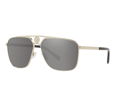 Shop Versace Light Gray Mirror Silver Rectangular Mens Sunglasses Ve2238 12526g 61 In Gold Tone,grey,silver Tone