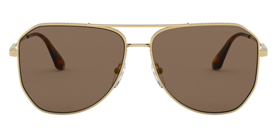 Shop Prada Brown Aviator Mens Sunglasses Pr 63xs 5ak05d 58 In Brown,gold Tone