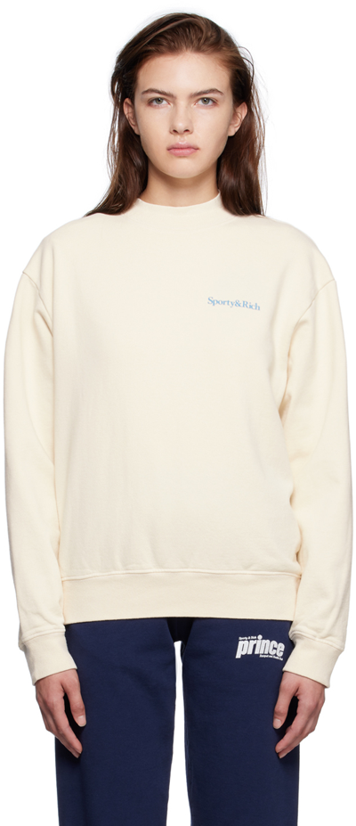 Shop Sporty And Rich Off-white New Health Sweatshirt In Cream/blue
