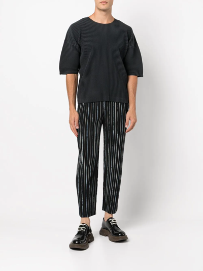 Shop Issey Miyake Plissé-detail Straight Trousers In Schwarz