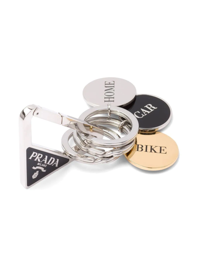 Shop Prada Triangle-logo Charm-detail Keyring In Silber