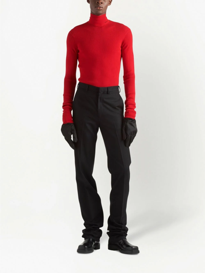 Shop Prada Ribbed Roll Neck Sweater In Red