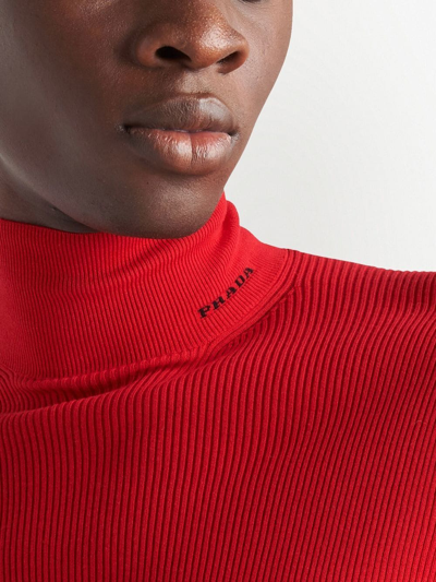 Shop Prada Ribbed Roll Neck Sweater In Red