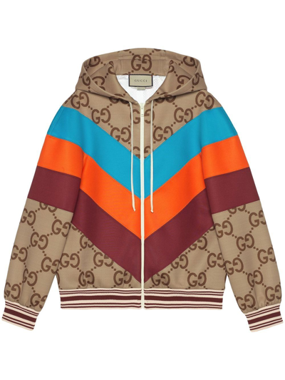 Shop Gucci Gg Logo-print Hooded Jacket In Nude