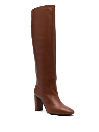 Shop Via Roma 15 Calf-length 100mm Leather Boots In Braun