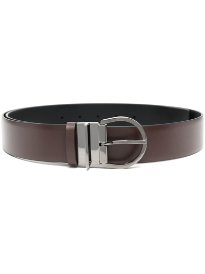 Shop Valentino Mini-vlogo Leather Belt In Brown