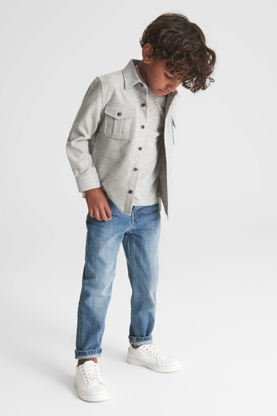 Shop Reiss Chase - Grey Junior Brushed Twin Pocket Overshirt, Age 4-5 Years