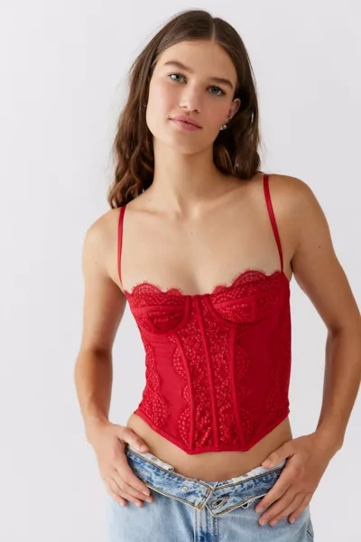 Shop Out From Under Modern Love Lace Corset In Red At Urban Outfitters