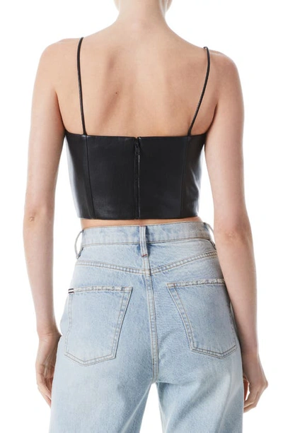 Shop Alice And Olivia Pearle Faux Leather Crop Top In Black