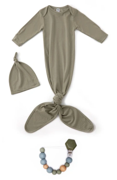 Shop Earth Baby Outfitters Knotted Gown, Hat & Teether Toy Set In Grey