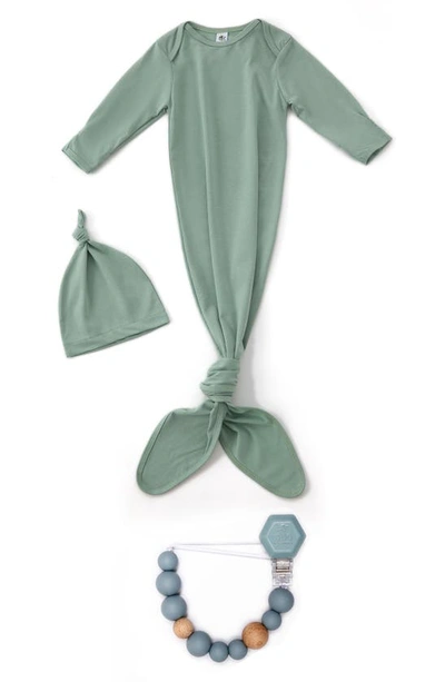 Shop Earth Baby Outfitters Knotted Gown, Hat & Teether Toy Set In Green