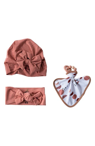 Shop Earth Baby Outfitters Kids' Bow Hat, Head Wrap And Teether Toy Set In Pink