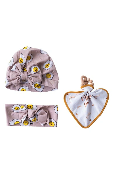 Shop Earth Baby Outfitters Kids' Bow Hat, Head Wrap And Teether Toy Set In Purple