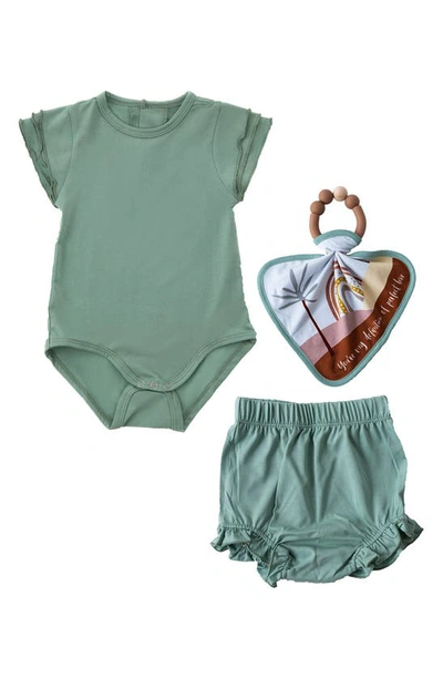 Shop Earth Baby Outfitters Bodysuit, Bloomers & Teether Toy Set In Green
