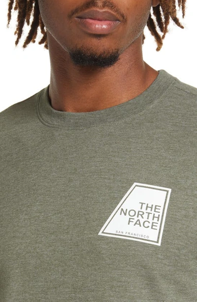 Shop The North Face Long Sleeve Logo Graphic T-shirt In Thyme Heather/ Tnf White