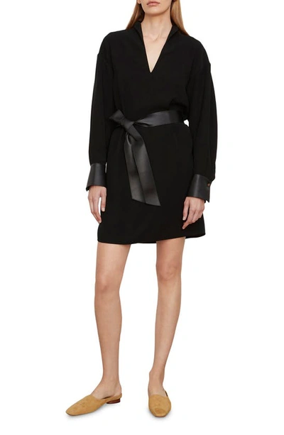 Shop Vince Long Sleeve Recycled Wool Blend Dress In Black