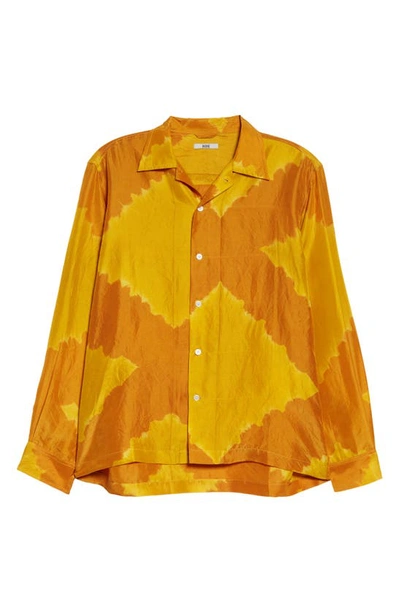 Shop Bode Lehariya Wave Dye Silk Button-up Shirt In Orange Multi