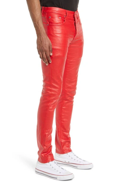 Shop Purple Brand Purple Coated Faux Leather Slim Fit Jeans In Red Patent Leather Film