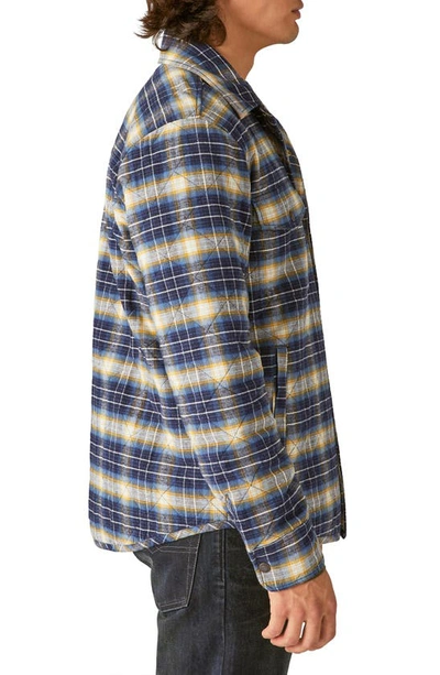 Shop Lucky Brand Plaid Quilted Flannel Shirt Jacket In Navy Plaid