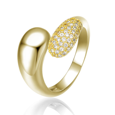 Shop Rachel Glauber 14k Gold Plated With Cubic Zirconia Bypass Ring In Gold-tone