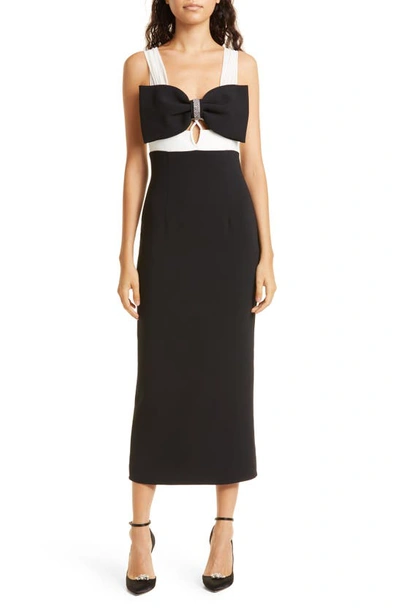 Shop Self-portrait Bow Cutout Crepe Midi Dress In Black