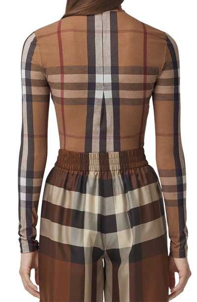 Shop Burberry Emery Check Turtleneck Top In Birch Brown Ip Chk