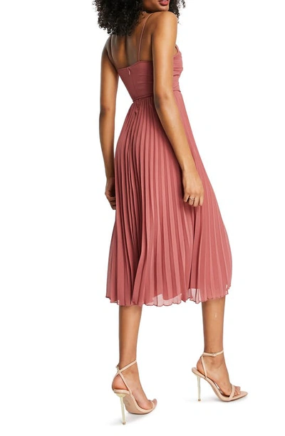 Shop Asos Design Twist Front Pleated Midi Dress In Pink