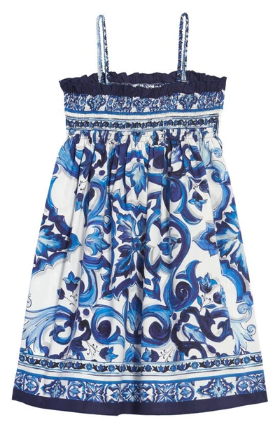 Shop Dolce & Gabbana Kids' Majolica Print Cotton Dress In Ha3tn Tris Maioliche F.bco