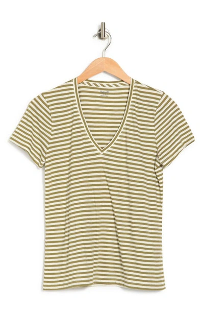 Shop Madewell Whisper V-neck T-shirt In Warhol Stripe Vintage Moss