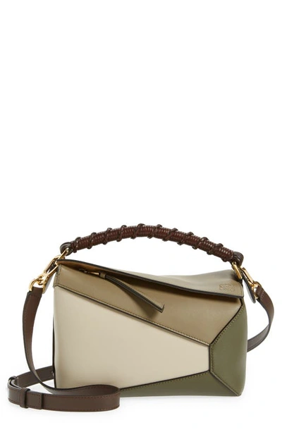 Puzzle Edge Small Leather Shoulder Bag in Green - Loewe