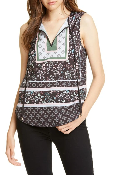 Shop Ted Baker Hazel Pattern Mix Tie Neck Sleeveless Blouse In Black