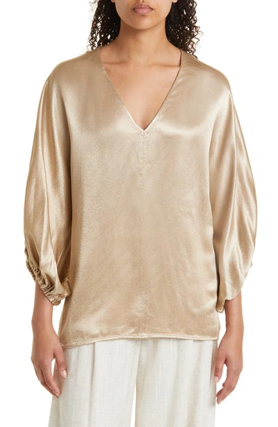 Shop By Malene Birger Piamontes Balloon Sleeve Satin Blouse In Nature